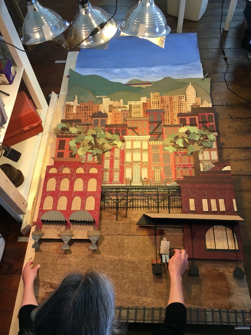 Artist Elizabeth Phelps prepares a maquette for Trains of Thought: Animated